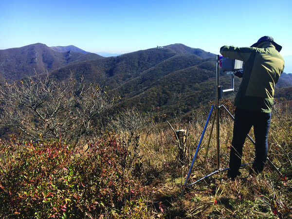 신갈나무 관측용 원격 생물계절관찰카메라 설치 모습
